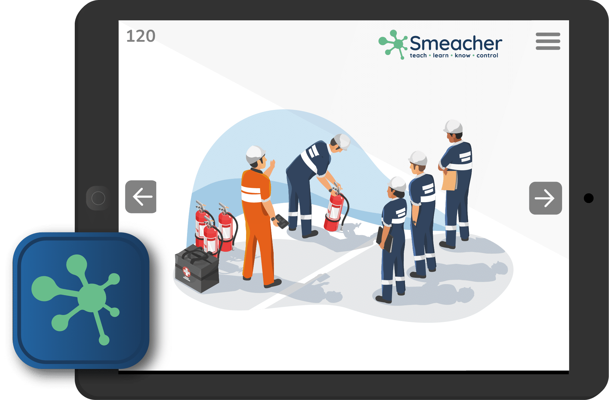 Ein Illustration von einem Beispiel einer Schulung und deren Funktionen für Mitarbeiter im Bereich Brandschutz