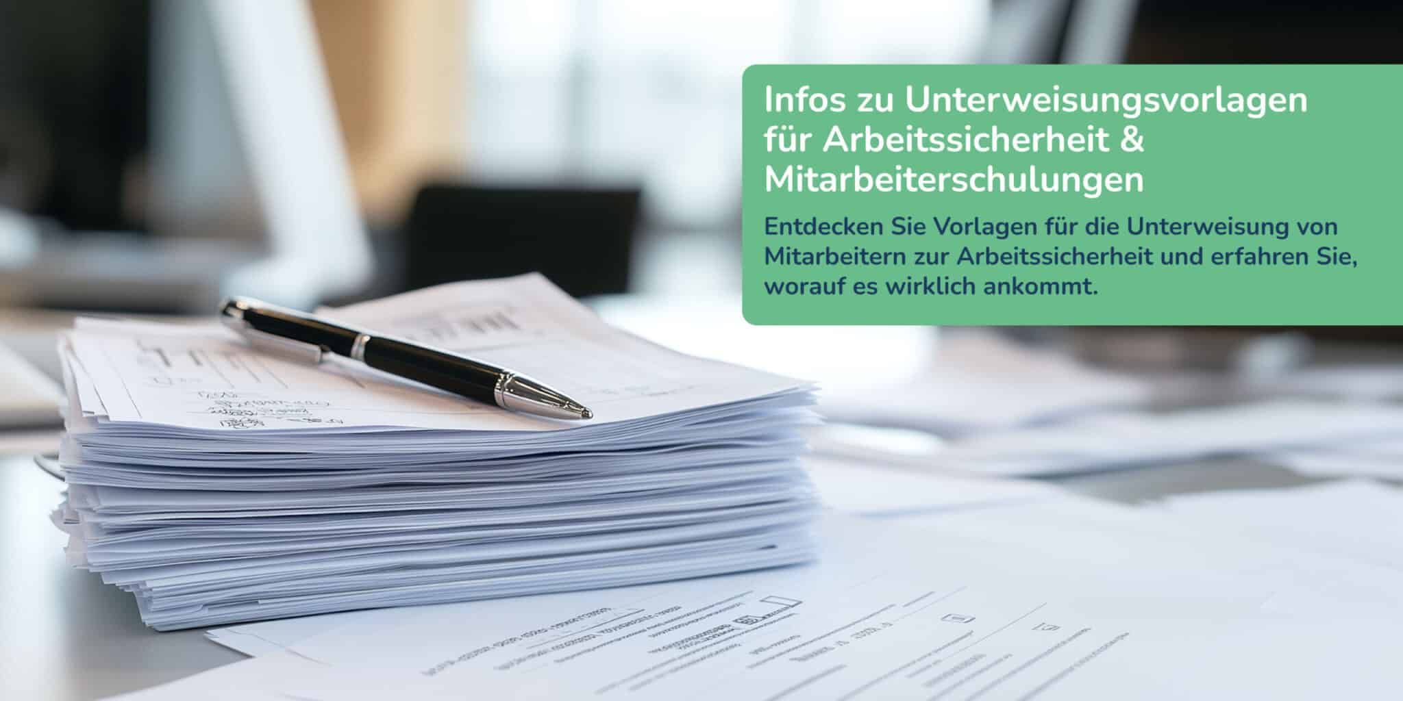 Ein Papierstapel mit einer Sicherheitsunterweisung Vorlage und Mitarbeitschulungen