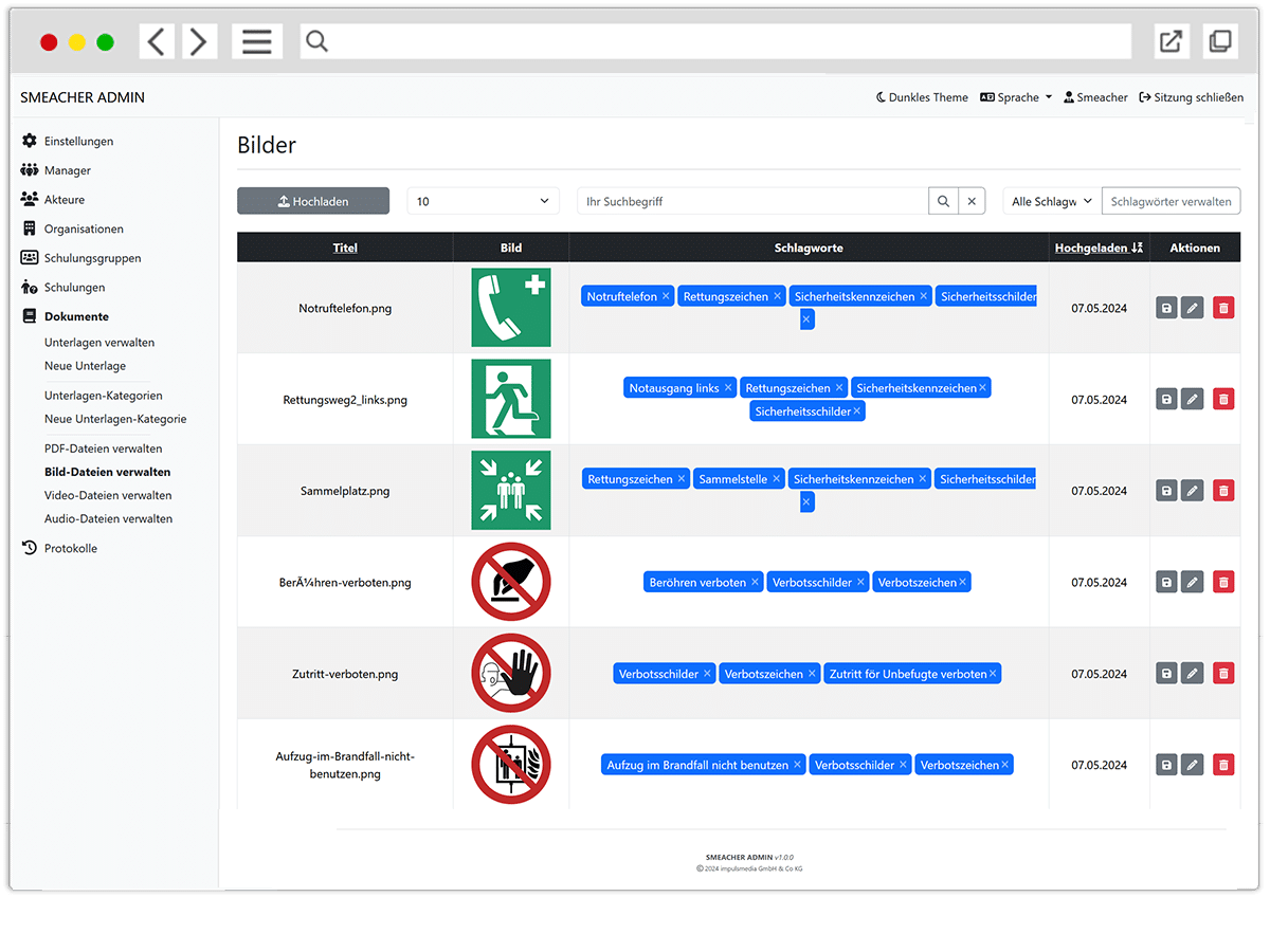 Smeacher Funktionen: Archiv für Bilder, Videos, Audios und PDF-Dateien