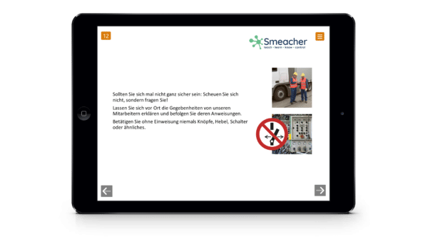 Ein Tablet das Schulungsinhalte zeigt