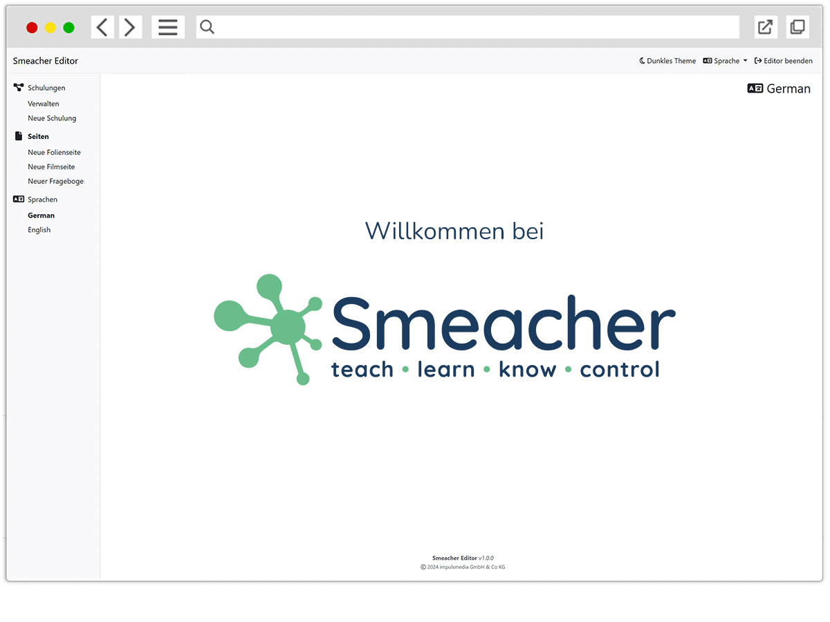 Willkommensbildschirm Smeacher-Editor